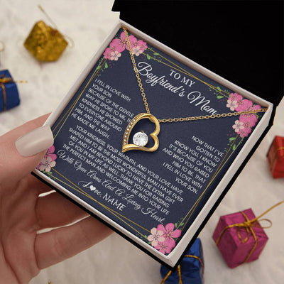 Forever Love Necklace 18K Yellow Gold Finish | 2 | Personalized To My Boyfriend's Mom Necklace Gifts Thank You Welcoming Me Mother In Law Mother Of The Groom Birthday Wedding Customized Gift Box Message Card | teecentury