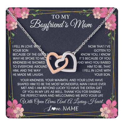 Interlocking Hearts Necklace Stainless Steel & Rose Gold Finish | 1 | Personalized To My Boyfriend's Mom Necklace Gifts Thank You Welcoming Me Mother In Law Mother Of The Groom Birthday Wedding Customized Gift Box Message Card | teecentury