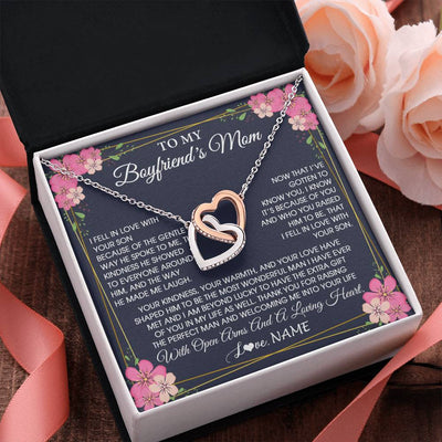 Interlocking Hearts Necklace Stainless Steel & Rose Gold Finish | 2 | Personalized To My Boyfriend's Mom Necklace Gifts Thank You Welcoming Me Mother In Law Mother Of The Groom Birthday Wedding Customized Gift Box Message Card | teecentury