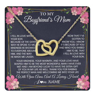 Interlocking Hearts Necklace 18K Yellow Gold Finish | 1 | Personalized To My Boyfriend's Mom Necklace Gifts Thank You Welcoming Me Mother In Law Mother Of The Groom Birthday Wedding Customized Gift Box Message Card | teecentury