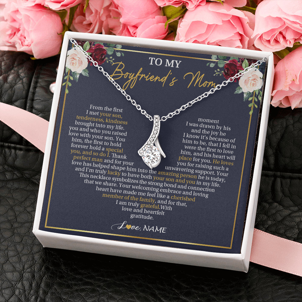 Alluring Beauty Necklace 14K White Gold Finish | 2 | Personalized To My Boyfriend's Mom Necklace Gifts Truly Grateful Mother In Law Mothers Day Birthday Gifts Wedding Presents Customized Gift Box Message Card | teecentury