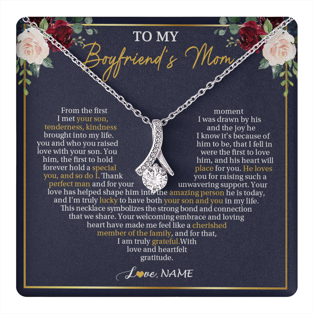 Alluring Beauty Necklace 14K White Gold Finish | 1 | Personalized To My Boyfriend's Mom Necklace Gifts Truly Grateful Mother In Law Mothers Day Birthday Gifts Wedding Presents Customized Gift Box Message Card | teecentury