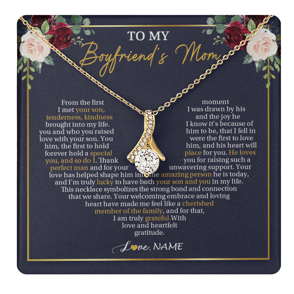 Alluring Beauty Necklace 18K Yellow Gold Finish | 1 | Personalized To My Boyfriend's Mom Necklace Gifts Truly Grateful Mother In Law Mothers Day Birthday Gifts Wedding Presents Customized Gift Box Message Card | teecentury