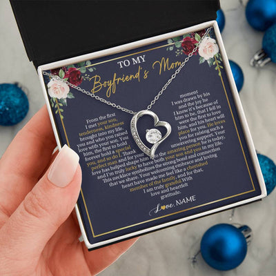 Forever Love Necklace 14K White Gold Finish | 2 | Personalized To My Boyfriend's Mom Necklace Gifts Truly Grateful Mother In Law Mothers Day Birthday Gifts Wedding Presents Customized Gift Box Message Card | teecentury