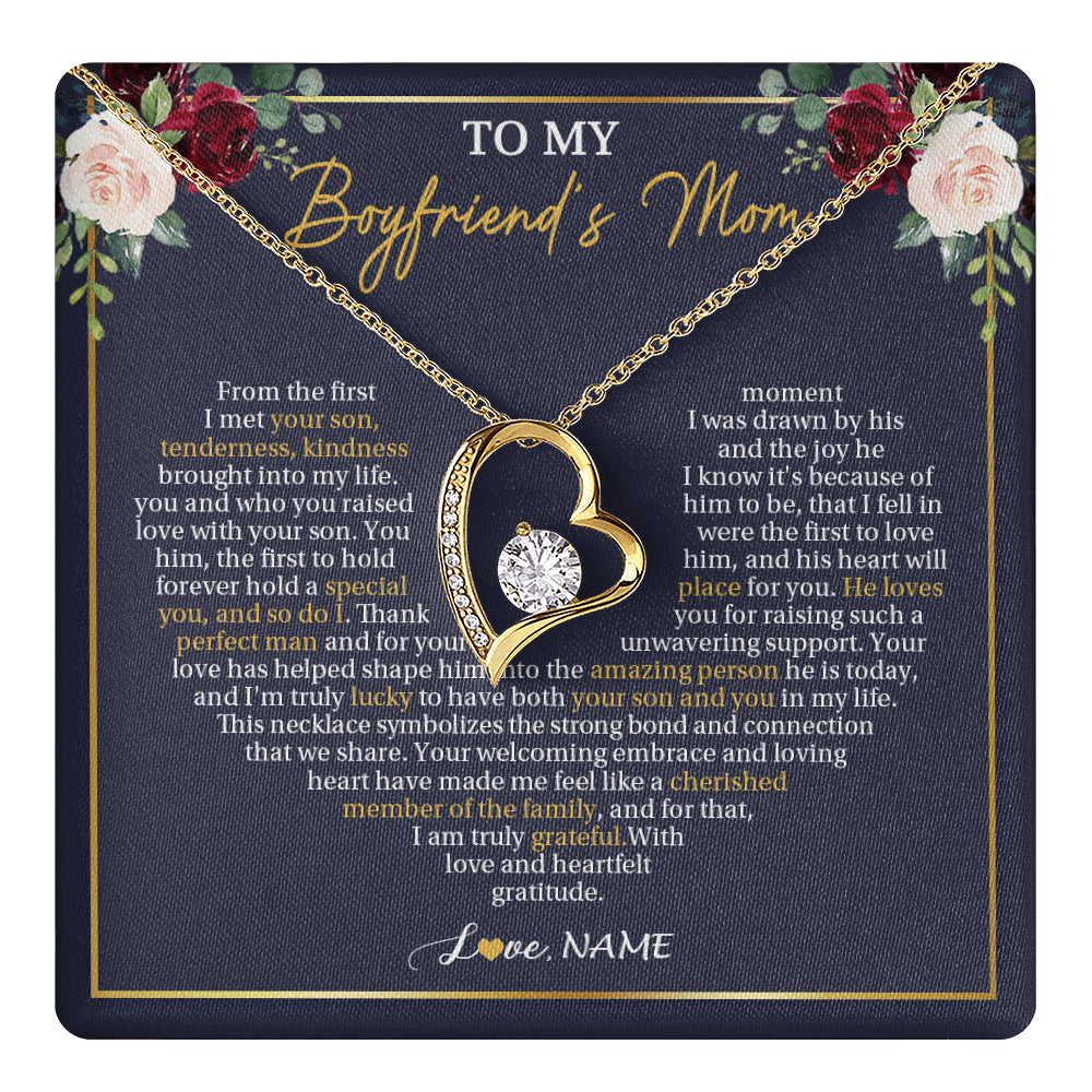 Forever Love Necklace 18K Yellow Gold Finish | 1 | Personalized To My Boyfriend's Mom Necklace Gifts Truly Grateful Mother In Law Mothers Day Birthday Gifts Wedding Presents Customized Gift Box Message Card | teecentury