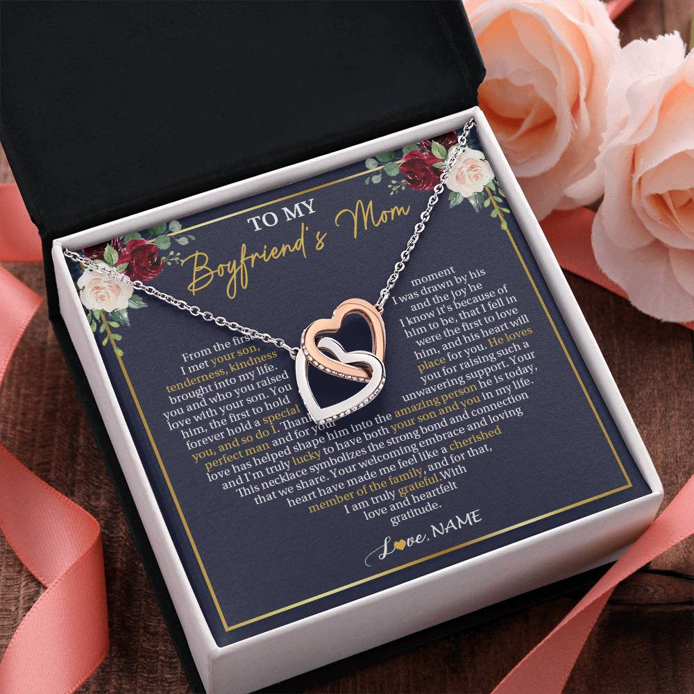 Interlocking Hearts Necklace Stainless Steel & Rose Gold Finish | 2 | Personalized To My Boyfriend's Mom Necklace Gifts Truly Grateful Mother In Law Mothers Day Birthday Gifts Wedding Presents Customized Gift Box Message Card | teecentury