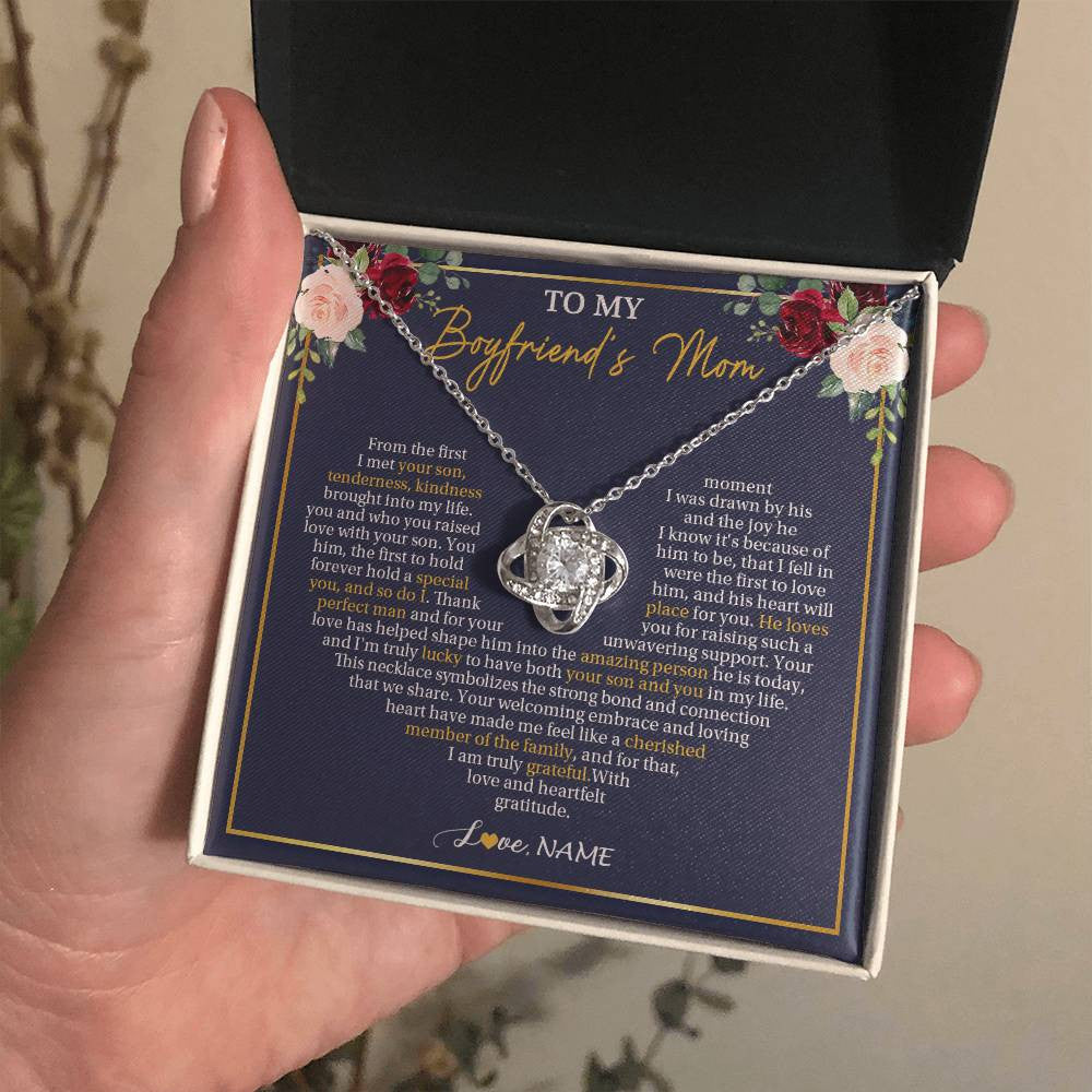 Love Knot Necklace 14K White Gold Finish | 2 | Personalized To My Boyfriend's Mom Necklace Gifts Truly Grateful Mother In Law Mothers Day Birthday Gifts Wedding Presents Customized Gift Box Message Card | teecentury