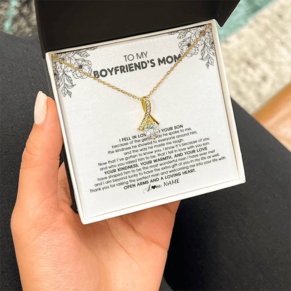 Alluring Beauty Necklace 18K Yellow Gold Finish | Personalized To My Boyfriend's Mom Necklace I Fell In Love With Your Son Boyfriends Mom Mother's Day Birthday Pendant Jewelry Customized Gift Box Message Card | teecentury