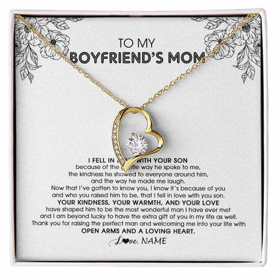 Forever Love Necklace 18K Yellow Gold Finish | Personalized To My Boyfriend's Mom Necklace I Fell In Love With Your Son Boyfriends Mom Mother's Day Birthday Pendant Jewelry Customized Gift Box Message Card | teecentury