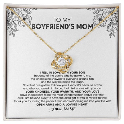 Love Knot Necklace 18K Yellow Gold Finish | Personalized To My Boyfriend's Mom Necklace I Fell In Love With Your Son Boyfriends Mom Mother's Day Birthday Pendant Jewelry Customized Gift Box Message Card | teecentury