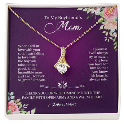 Alluring Beauty Necklace 18K Yellow Gold Finish | Personalized To My Boyfriend's Mom Necklace I Will Forever Be Grateful To You Boyfriend's Mom Mother's Day Pendant Jewelry Customized Gift Box Message Card | teecentury