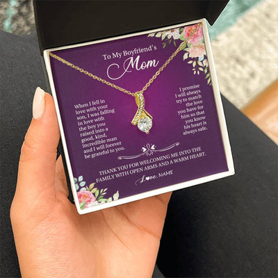 Alluring Beauty Necklace 18K Yellow Gold Finish | Personalized To My Boyfriend's Mom Necklace I Will Forever Be Grateful To You Boyfriend's Mom Mother's Day Pendant Jewelry Customized Gift Box Message Card | teecentury
