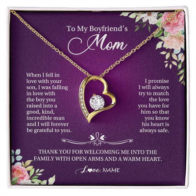 Forever Love Necklace 18K Yellow Gold Finish | Personalized To My Boyfriend's Mom Necklace I Will Forever Be Grateful To You Boyfriend's Mom Mother's Day Pendant Jewelry Customized Gift Box Message Card | teecentury