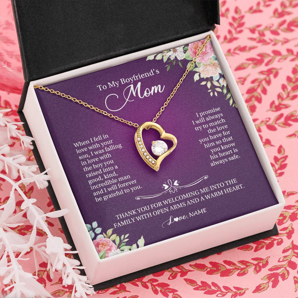Forever Love Necklace 18K Yellow Gold Finish | Personalized To My Boyfriend's Mom Necklace I Will Forever Be Grateful To You Boyfriend's Mom Mother's Day Pendant Jewelry Customized Gift Box Message Card | teecentury
