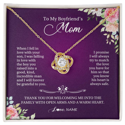 Love Knot Necklace 18K Yellow Gold Finish | Personalized To My Boyfriend's Mom Necklace I Will Forever Be Grateful To You Boyfriend's Mom Mother's Day Pendant Jewelry Customized Gift Box Message Card | teecentury