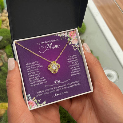 Love Knot Necklace 18K Yellow Gold Finish | Personalized To My Boyfriend's Mom Necklace I Will Forever Be Grateful To You Boyfriend's Mom Mother's Day Pendant Jewelry Customized Gift Box Message Card | teecentury