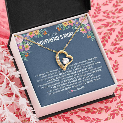 Forever Love Necklace 18K Yellow Gold Finish | Personalized To My Boyfriend's Mom Necklace I am Grateful For You And Your Son Boyfriend's Mom Mother's Day Birthday Jewelry Customized Gift Box Message Card | teecentury