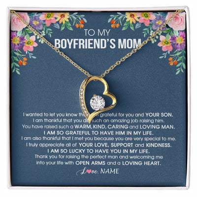 Forever Love Necklace 18K Yellow Gold Finish | Personalized To My Boyfriend's Mom Necklace I am Grateful For You And Your Son Boyfriend's Mom Mother's Day Birthday Jewelry Customized Gift Box Message Card | teecentury
