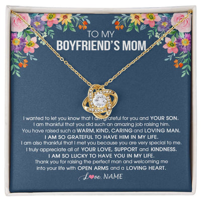 Love Knot Necklace 18K Yellow Gold Finish | Personalized To My Boyfriend's Mom Necklace I am Grateful For You And Your Son Boyfriend's Mom Mother's Day Birthday Jewelry Customized Gift Box Message Card | teecentury