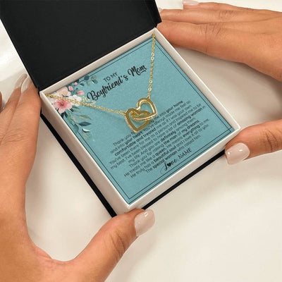 Interlocking Hearts Necklace 18K Yellow Gold Finish | 2 | Personalized To My Boyfriend's Mom Necklace Thank You For Creating My Best Friend Jewelry Birthday Anniversary Wedding Day Christmas Customized Message Card | teecentury