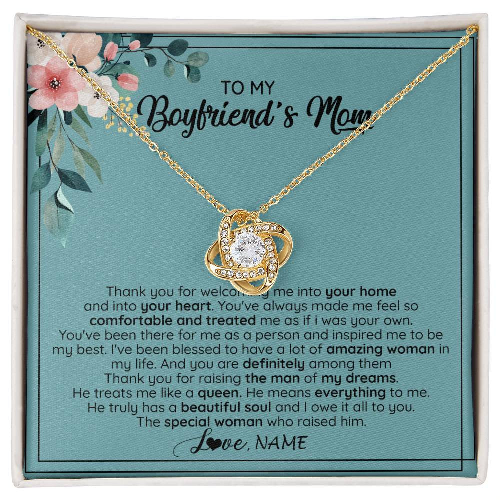 Love Knot Necklace 18K Yellow Gold Finish | 1 | Personalized To My Boyfriend's Mom Necklace Thank You For Creating My Best Friend Jewelry Birthday Anniversary Wedding Day Christmas Customized Message Card | teecentury