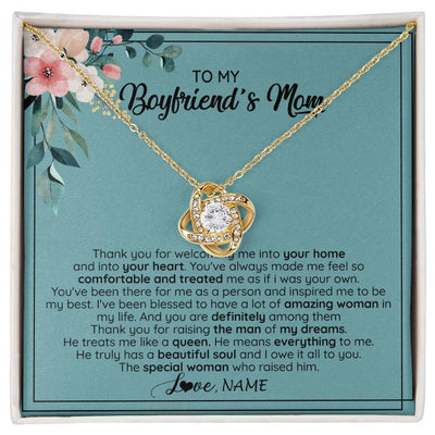 Love Knot Necklace 18K Yellow Gold Finish | 1 | Personalized To My Boyfriend's Mom Necklace Thank You For Creating My Best Friend Jewelry Birthday Anniversary Wedding Day Christmas Customized Message Card | teecentury