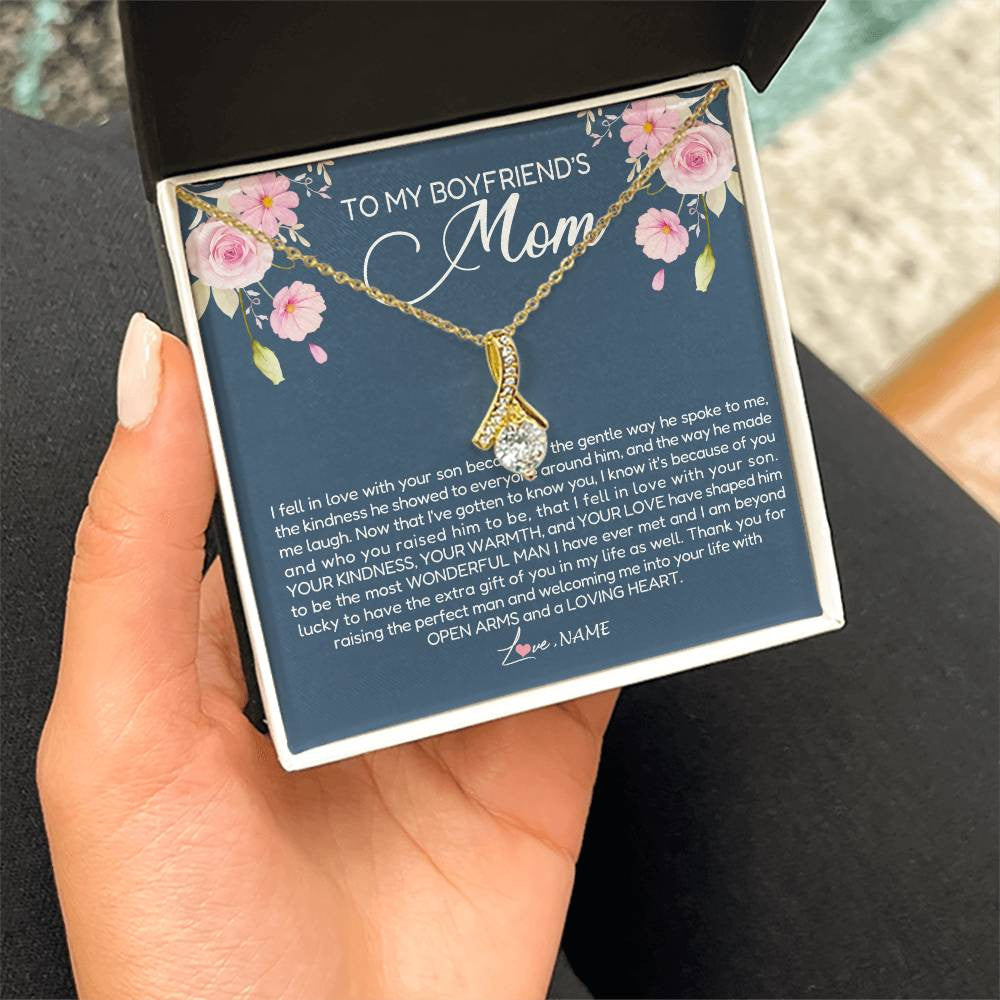 Alluring Beauty Necklace 18K Yellow Gold Finish | Personalized To My Boyfriend's Mom Necklace Thank You For Raising The Perfect Man Boyfriend's Mom Mother's Day Pendant Jewelry Customized Gift Box Message Card | teecentury