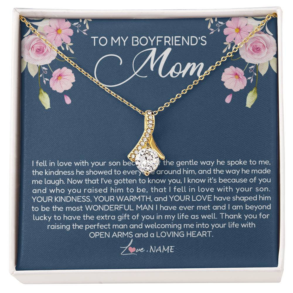 Alluring Beauty Necklace 18K Yellow Gold Finish | Personalized To My Boyfriend's Mom Necklace Thank You For Raising The Perfect Man Boyfriend's Mom Mother's Day Pendant Jewelry Customized Gift Box Message Card | teecentury