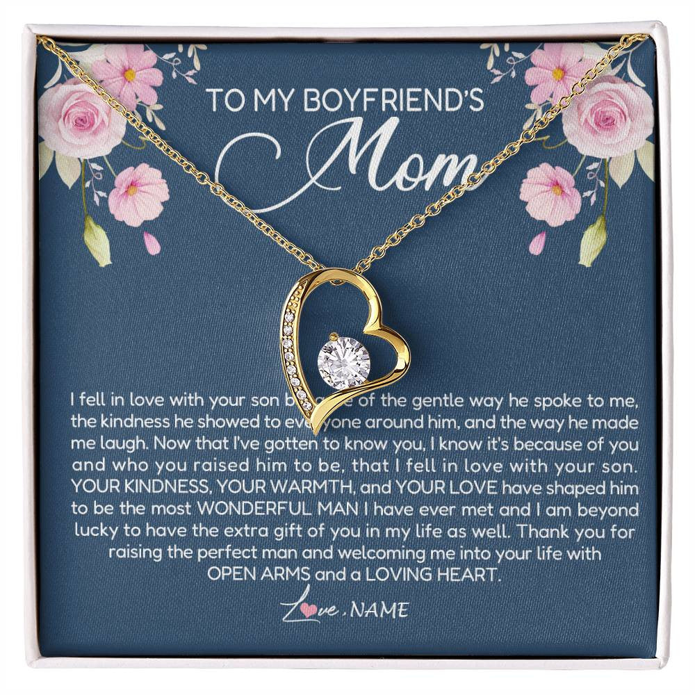 Forever Love Necklace 18K Yellow Gold Finish | Personalized To My Boyfriend's Mom Necklace Thank You For Raising The Perfect Man Boyfriend's Mom Mother's Day Pendant Jewelry Customized Gift Box Message Card | teecentury