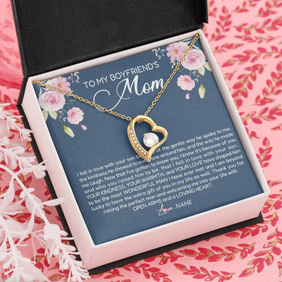 Forever Love Necklace 18K Yellow Gold Finish | Personalized To My Boyfriend's Mom Necklace Thank You For Raising The Perfect Man Boyfriend's Mom Mother's Day Pendant Jewelry Customized Gift Box Message Card | teecentury