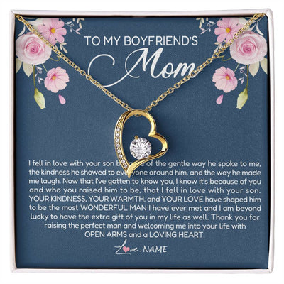 Forever Love Necklace 18K Yellow Gold Finish | Personalized To My Boyfriend's Mom Necklace Thank You For Raising The Perfect Man Boyfriend's Mom Mother's Day Pendant Jewelry Customized Gift Box Message Card | teecentury