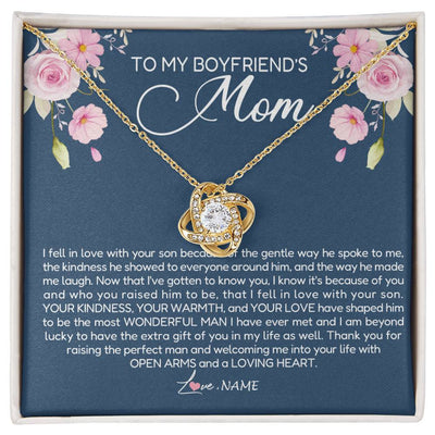 Love Knot Necklace 18K Yellow Gold Finish | Personalized To My Boyfriend's Mom Necklace Thank You For Raising The Perfect Man Boyfriend's Mom Mother's Day Pendant Jewelry Customized Gift Box Message Card | teecentury