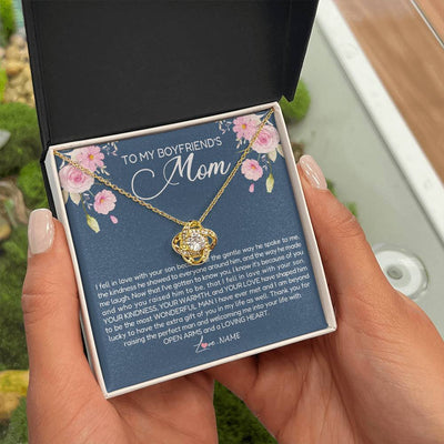 Love Knot Necklace 18K Yellow Gold Finish | Personalized To My Boyfriend's Mom Necklace Thank You For Raising The Perfect Man Boyfriend's Mom Mother's Day Pendant Jewelry Customized Gift Box Message Card | teecentury
