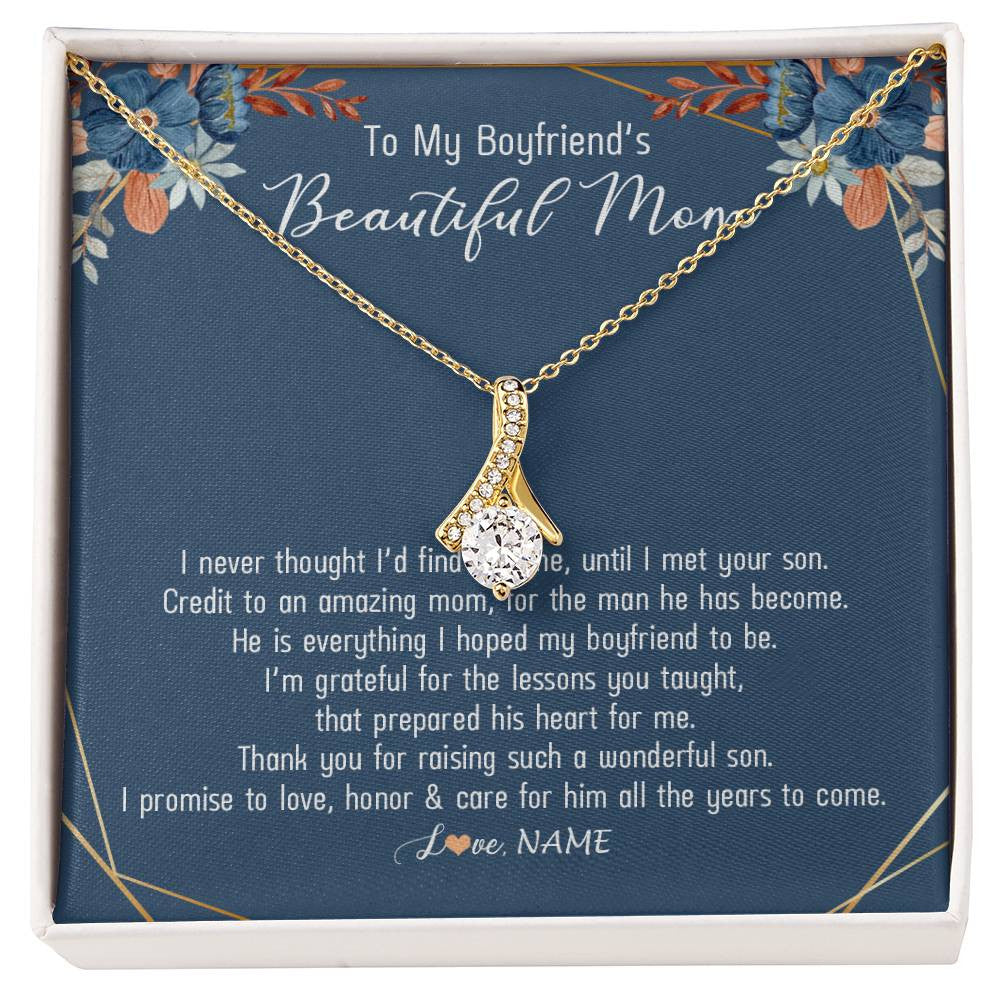 Alluring Beauty Necklace 18K Yellow Gold Finish | Personalized To My Boyfriend's Mom Necklace Thank You For Raising Wonderful Son Boyfriend's Mom Mother's Day Pendant Jewelry Customized Gift Box Message Card | teecentury