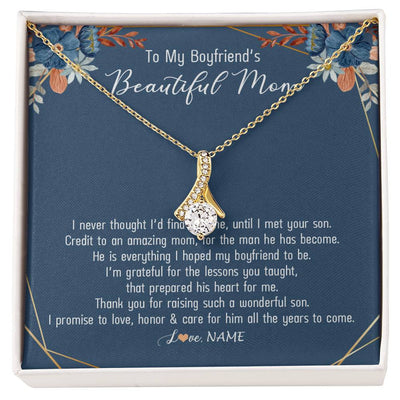 Alluring Beauty Necklace 18K Yellow Gold Finish | Personalized To My Boyfriend's Mom Necklace Thank You For Raising Wonderful Son Boyfriend's Mom Mother's Day Pendant Jewelry Customized Gift Box Message Card | teecentury