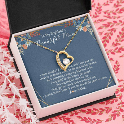 Forever Love Necklace 18K Yellow Gold Finish | Personalized To My Boyfriend's Mom Necklace Thank You For Raising Wonderful Son Boyfriend's Mom Mother's Day Pendant Jewelry Customized Gift Box Message Card | teecentury