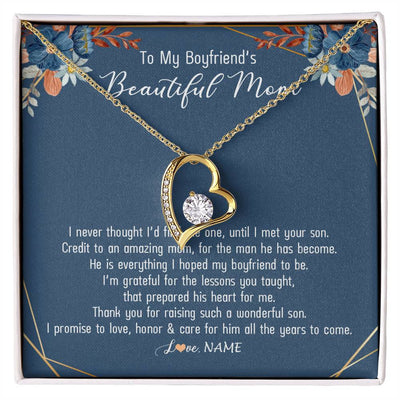 Forever Love Necklace 18K Yellow Gold Finish | Personalized To My Boyfriend's Mom Necklace Thank You For Raising Wonderful Son Boyfriend's Mom Mother's Day Pendant Jewelry Customized Gift Box Message Card | teecentury