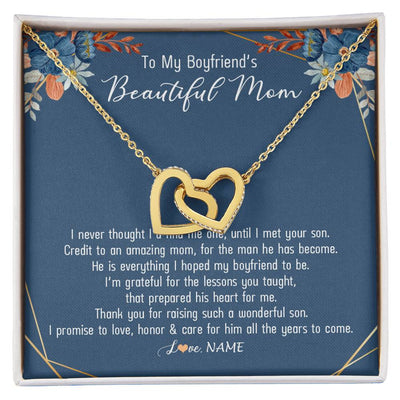 Interlocking Hearts Necklace 18K Yellow Gold Finish | Personalized To My Boyfriend's Mom Necklace Thank You For Raising Wonderful Son Boyfriend's Mom Mother's Day Pendant Jewelry Customized Gift Box Message Card | teecentury