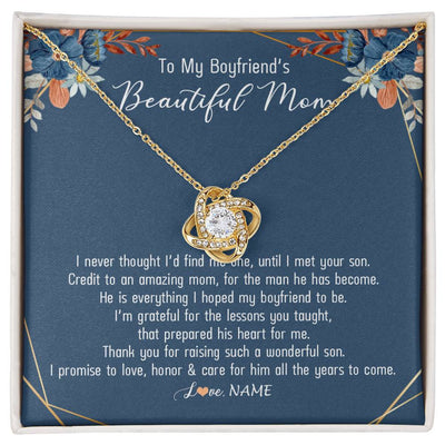 Love Knot Necklace 18K Yellow Gold Finish | Personalized To My Boyfriend's Mom Necklace Thank You For Raising Wonderful Son Boyfriend's Mom Mother's Day Pendant Jewelry Customized Gift Box Message Card | teecentury