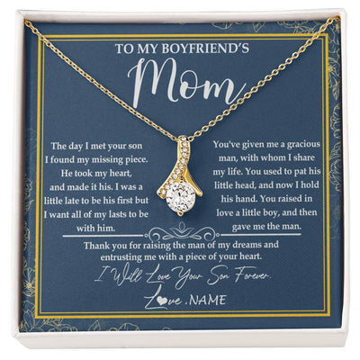 Alluring Beauty Necklace 18K Yellow Gold Finish | Personalized To My Boyfriend's Mom Necklace Thank You For Rasing The Man Boyfriends Mom Mother's Day Birthday Pendant Jewelry Customized Gift Box Message Card | teecentury