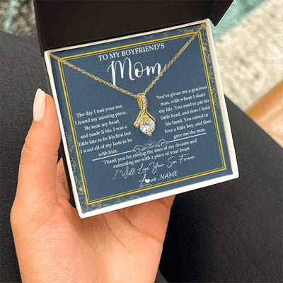Alluring Beauty Necklace 18K Yellow Gold Finish | Personalized To My Boyfriend's Mom Necklace Thank You For Rasing The Man Boyfriends Mom Mother's Day Birthday Pendant Jewelry Customized Gift Box Message Card | teecentury