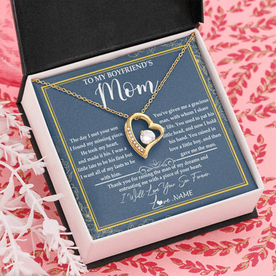 Forever Love Necklace 18K Yellow Gold Finish | Personalized To My Boyfriend's Mom Necklace Thank You For Rasing The Man Boyfriends Mom Mother's Day Birthday Pendant Jewelry Customized Gift Box Message Card | teecentury