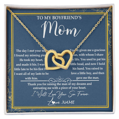 Interlocking Hearts Necklace 18K Yellow Gold Finish | Personalized To My Boyfriend's Mom Necklace Thank You For Rasing The Man Boyfriends Mom Mother's Day Birthday Pendant Jewelry Customized Gift Box Message Card | teecentury