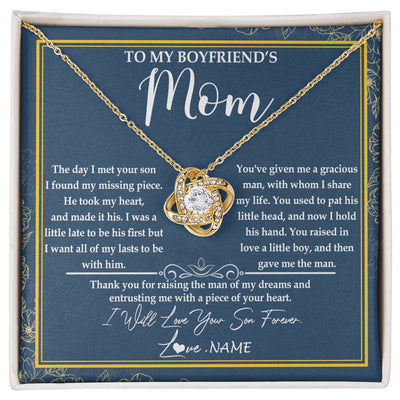 Love Knot Necklace 18K Yellow Gold Finish | Personalized To My Boyfriend's Mom Necklace Thank You For Rasing The Man Boyfriends Mom Mother's Day Birthday Pendant Jewelry Customized Gift Box Message Card | teecentury