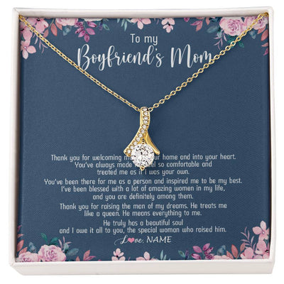 Alluring Beauty Necklace 18K Yellow Gold Finish | Personalized To My Boyfriend's Mom Necklace Thank You For Welcoming Me Boyfriends Mom Mother's Day Birthday Pendant Jewelry Customized Gift Box Message Card | teecentury