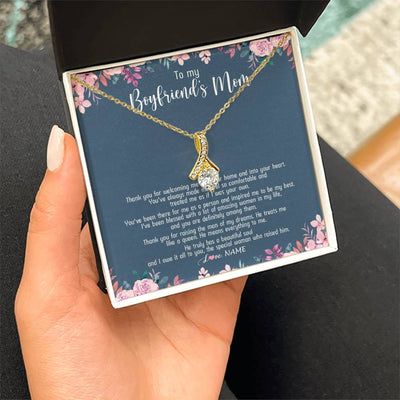Alluring Beauty Necklace 18K Yellow Gold Finish | Personalized To My Boyfriend's Mom Necklace Thank You For Welcoming Me Boyfriends Mom Mother's Day Birthday Pendant Jewelry Customized Gift Box Message Card | teecentury