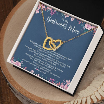Interlocking Hearts Necklace 18K Yellow Gold Finish | Personalized To My Boyfriend's Mom Necklace Thank You For Welcoming Me Boyfriends Mom Mother's Day Birthday Pendant Jewelry Customized Gift Box Message Card | teecentury
