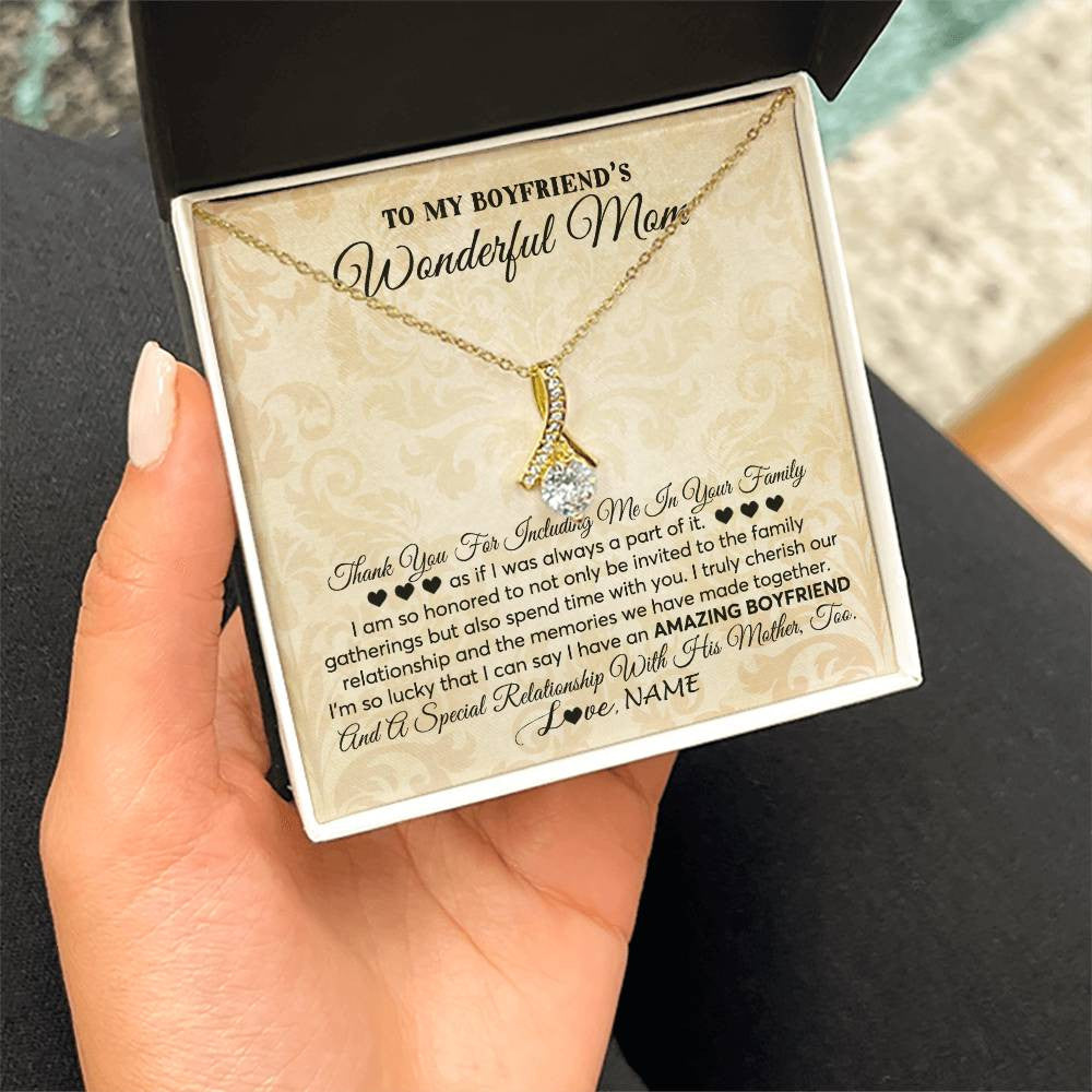 Alluring Beauty Necklace 18K Yellow Gold Finish | 2 | Personalized To My Boyfriend's Mom Necklace Thank You Including Me In Your Family Mother In Law Mothers Day Christmas Jewelry Customized Gift Box Message Card | teecentury