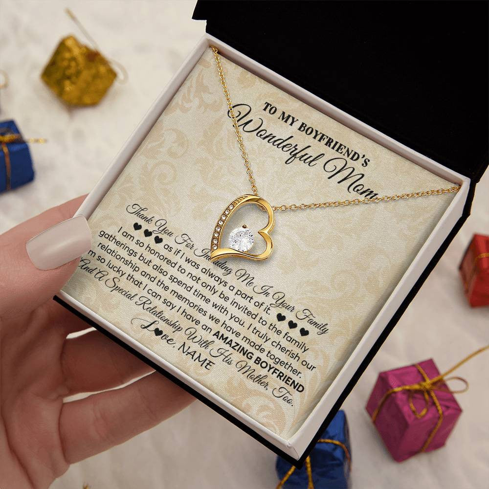 Forever Love Necklace 18K Yellow Gold Finish | 2 | Personalized To My Boyfriend's Mom Necklace Thank You Including Me In Your Family Mother In Law Mothers Day Christmas Jewelry Customized Gift Box Message Card | teecentury