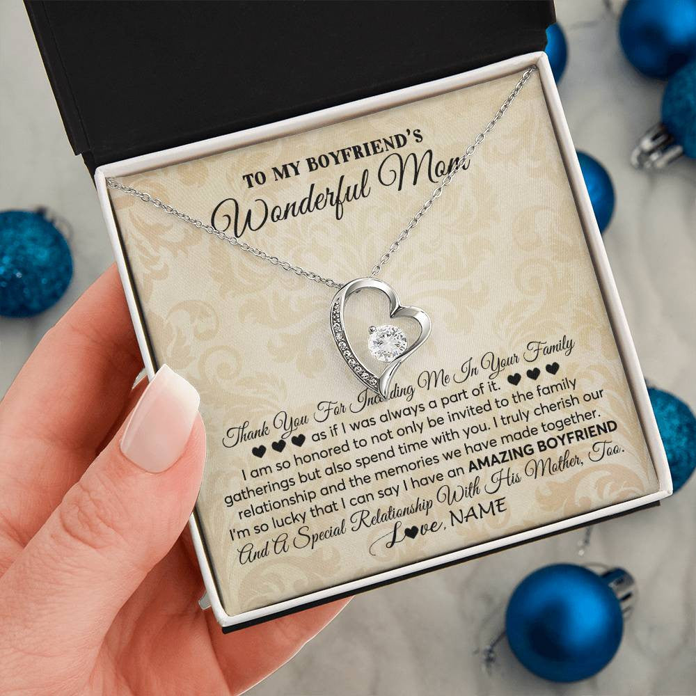 To My Boyfriends Mom Christmas Message Card Jewelry Heart Necklace